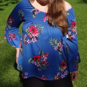 New York Laundry Plus Size Blue Floral Top 1X